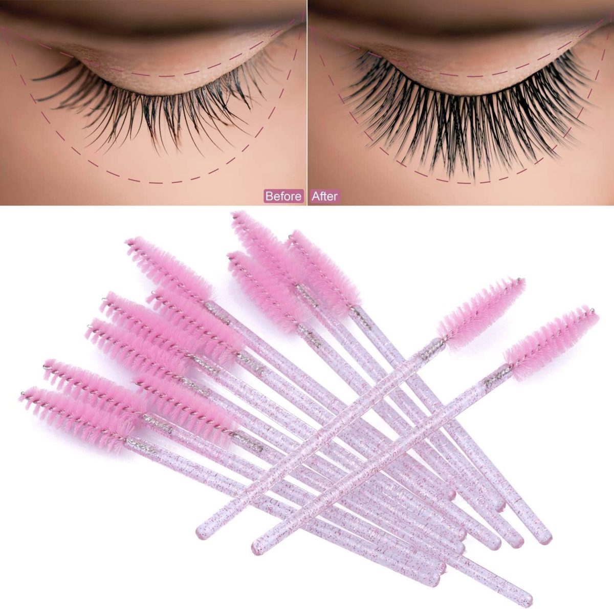 VOIISH Eyelash Mascara Brushes Wands Applicator for Eyelash Extensions and Eyebrow Brush | Eyelash Brush Spoolies 50pcs - Image 5