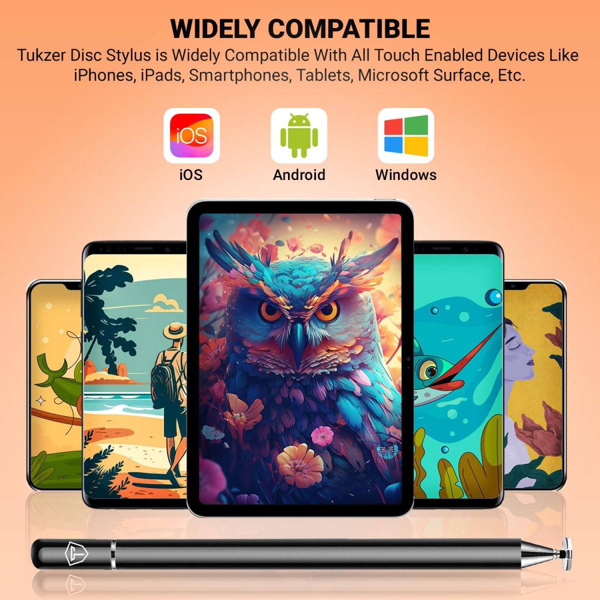 Tukzer Universal Stylus Pen for Smartphone/Tablet/iPad/Pro/Air/iPhone/iOS/Android/All Touch Screens Devices| Fine Point Disc Tip, Lightweight Aluminum Body Magnetic Cap Drawing Writing (Black) - Image 6