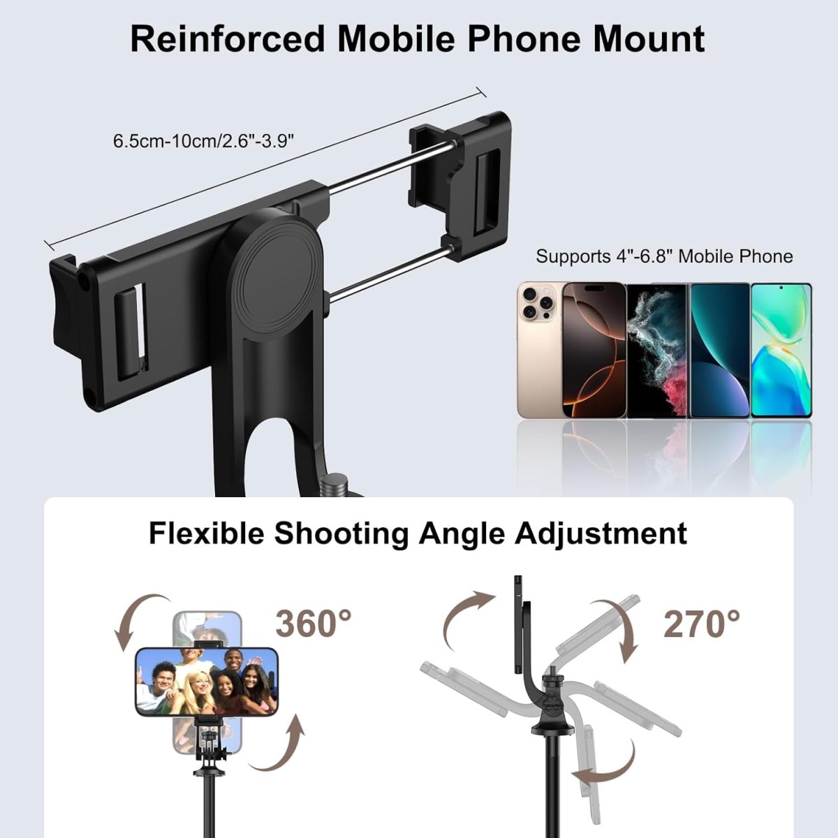 Mobilife Long Selfie Stick with Tripod Stand Aluminum 61 inch Multifunctional Bluetooth Tripod for Mobile Phone Vlogging Live Stream 1/4" Screw for Mirrorless/Action Camera Ring Light Gopro, Black - Image 5