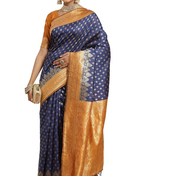AKHILAM Women's Geometric Silk Blend Zari Saree With Unstitched Blouse Piece (FF0GNG220_Parent)