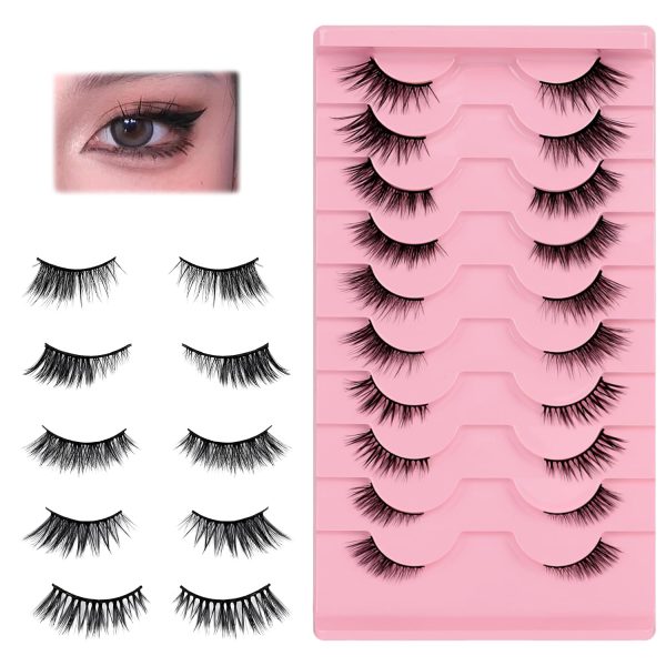 Tecokart® 10 Pairs Half Eye Lashes for Women，Natural Cat mink Lashes Accent Corner Blend 3/4 False Eyelashes Fluffy