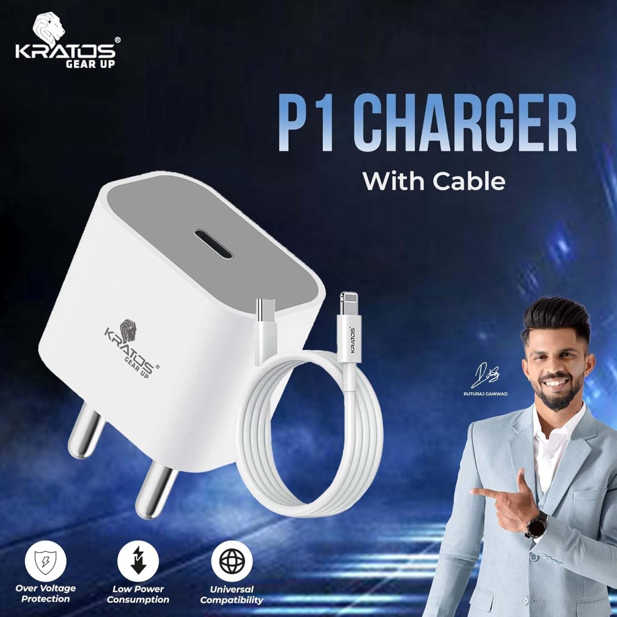 Kratos Fast Charger Adapter & USB-A to Type C Cable Combo, Compatible with Samsung, OnePlus, Realme, Xiaomi, Oppo, Vivo & Other Smartphones (P1 with Cable) - Image 2