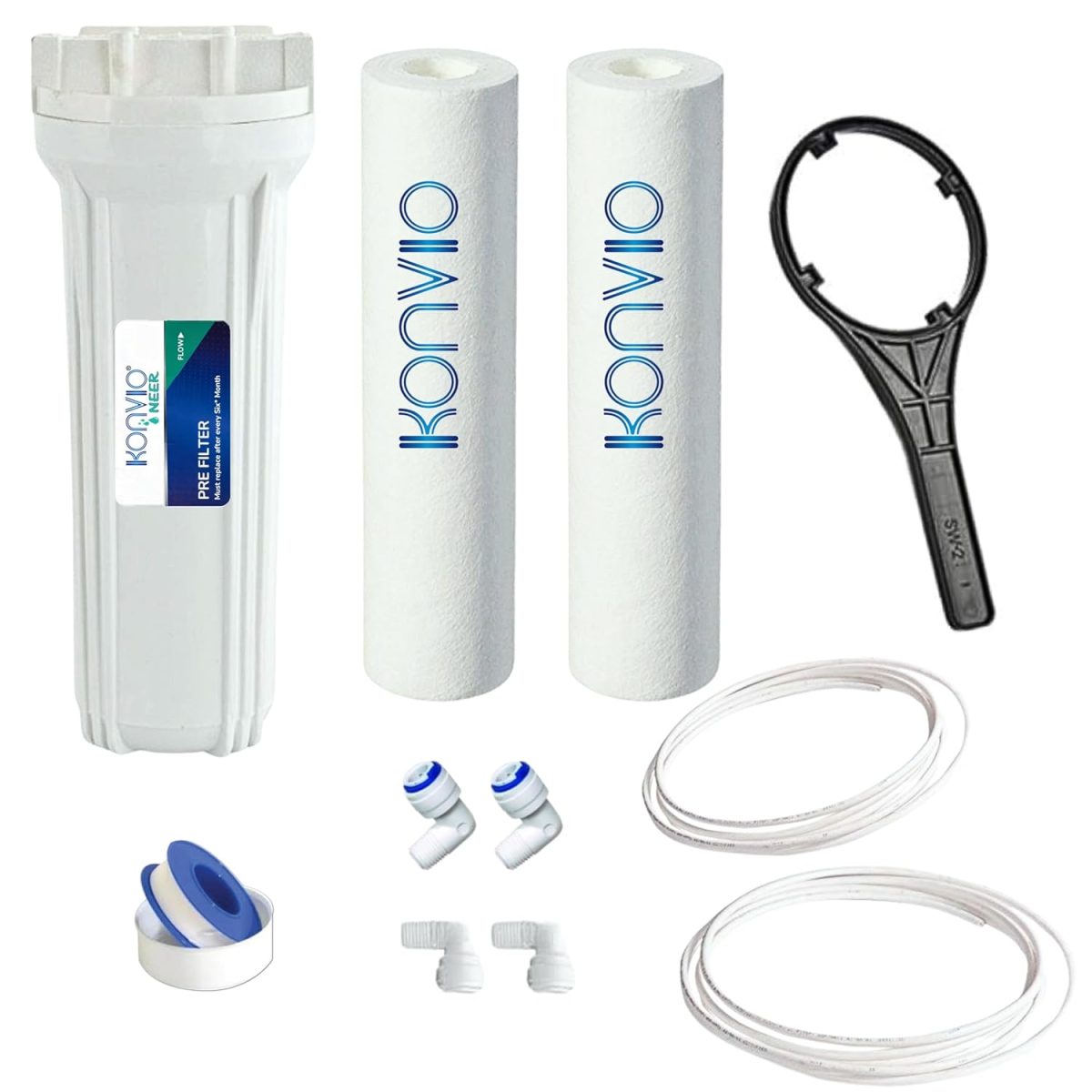 KONVIO NEER Pre Filter for Water purifier for All RO Water Purifier, External Prefilter kit with 2 spun candles (Pre- Filter Kit, White)