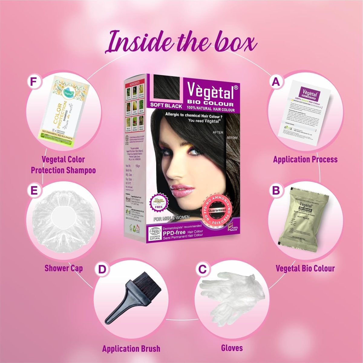 Vegetal Bio Hair Colour Soft Black | 150g | Achieve Natural, Ammonia-Free Hair Color | PPD-Free, 100% Herbal Certified Organic for Men and Women | UV Protection and Luster Maintenance | Complete Kit - Image 4