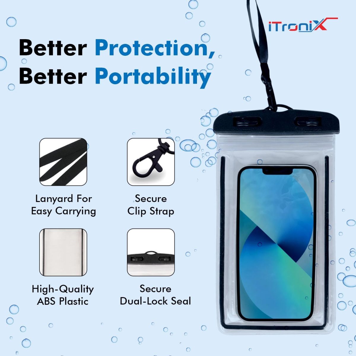 iTronix Waterproof Mobile Pouch Cover for All Mobiles, Cellphone Dry Bag Compatible for iPhone, Samsung, Mi, Redmi, Oppo, VIVO, All Other Smartphones up to 6.5 inches (Black) - Image 3