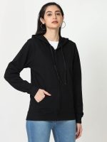 Wafaa Women's Cotton Plain Hooded Neck Full Zipper Sweatshirt Hoodies with Kangaroo Pocket - Image 3