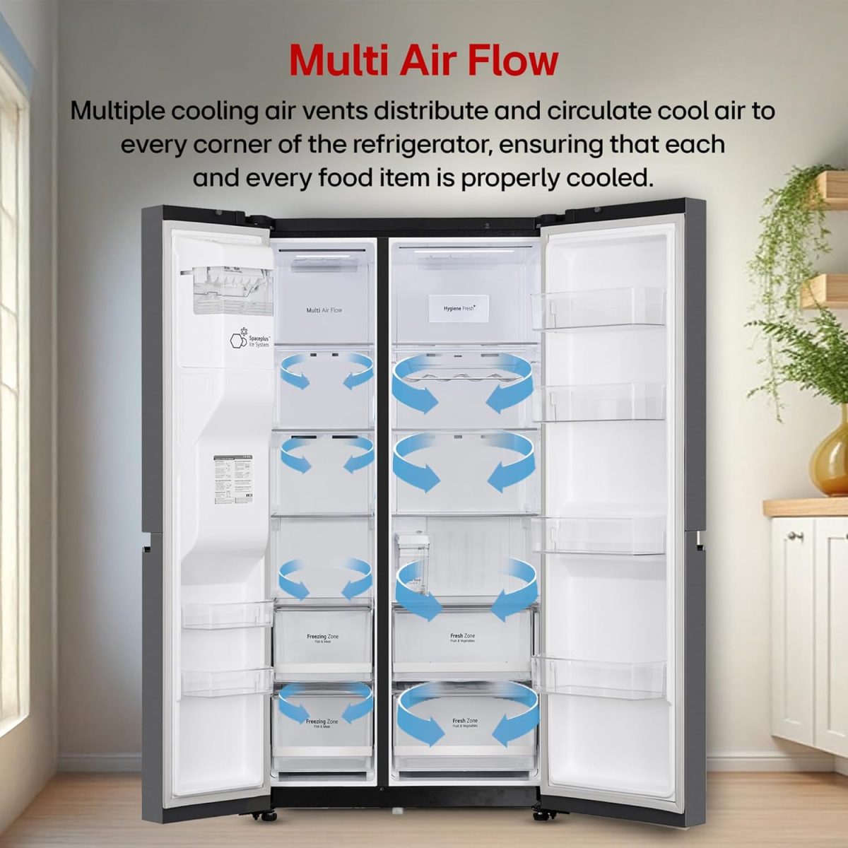 LG 630 L, 3 Star, Frost-Free, Double Door, Door Cooling+, Hygiene Fresh+, Smart Inverter, Wi-Fi Convertible Side By Side Refrigerator with AI ThinQ (GL-L257CMC3, Matt Black, Ice & Water Dispenser) - Image 12