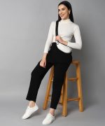 Alan Jones Clothing Womens Mid Rise Stretch Straight Trousers | Straight Fit With Pin Tucks | Side Pockets | Concealed Drawstring Waist - Image 4