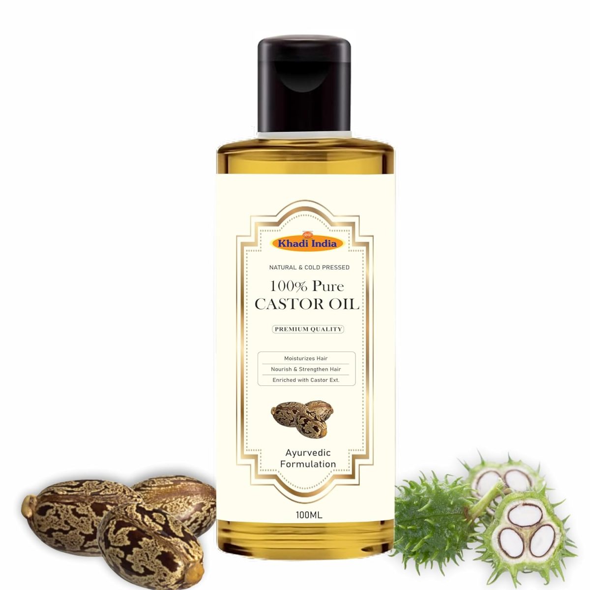khadi Pure Castor Oil For Hair Growth - 100% Cold-Pressed, Deep Hydration for Hair, Skin & Nails, Promotes Thicker Hair, Adds Natural Shine, Versatile Beauty Oil 100ml - Image 2