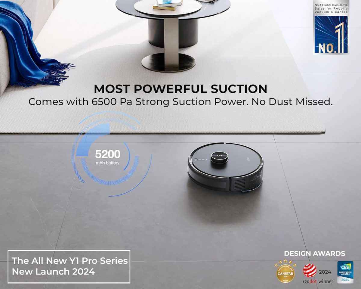ECOVACS Deebot Y1 Pro 2-in-1 Robot Vacuum Cleaner, 6500 Pa Powerful Suction, 5200 Mah Battery, Covers 3500+ Sq. Ft. in One Charge, Advanced Navigation Technology & True Mapping, 330 Minutes Run-Time - Image 6