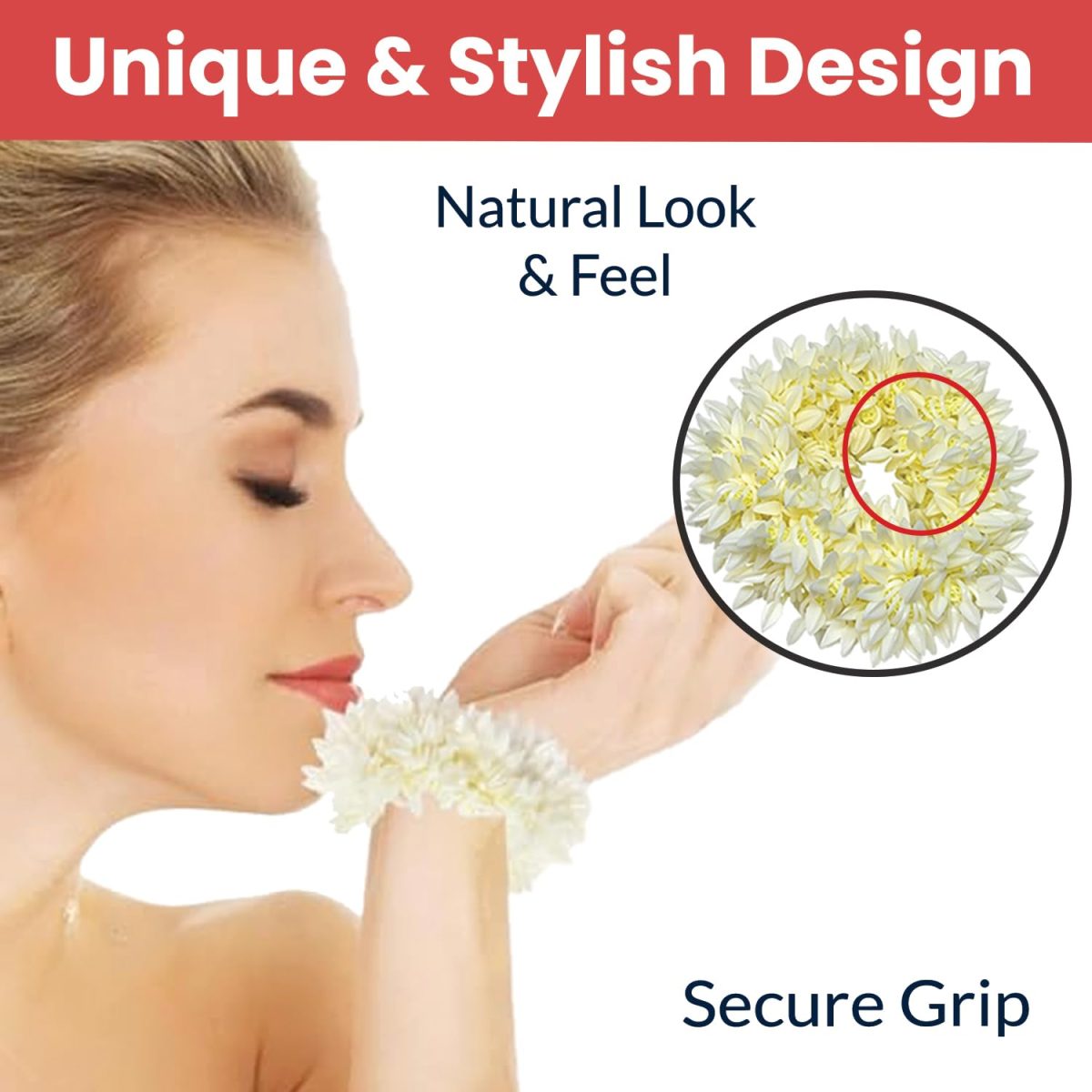 Temperia (2 Pcs) Scented Mogra Gajra Hair Accessories For Women & Girls - Hair Flower Bun Artificial Fake Gajra Scrunchies Rubber Band - Premium & Voluminous, White - Image 7
