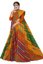 Karishma Sarees Women's Traditional Multicolour Leheriya Design Pattern Printed Pure Cotton Saree