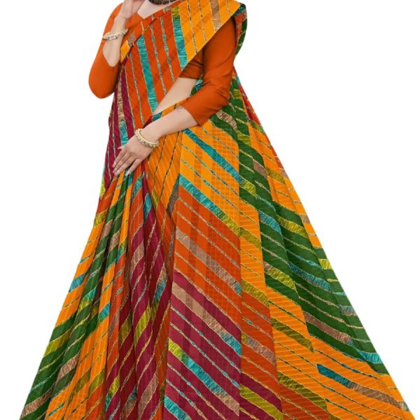 Karishma Sarees Women's Traditional Multicolour Leheriya Design Pattern Printed Pure Cotton Saree