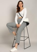 Alan Jones Clothing Women's Straight Fit Mid Rise Solid Stretch Waffle Straight Pants - Image 3