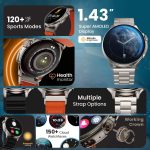 Boult Crown R Pro Smart Watch 1.43''HD AMOLED, Bluetooth Calling, Working Crown, Zinc Alloy Frame, 600 Nits Brightness, AI Voice Assistant, SpO2 Monitoring, 120+ Sports Mode (Jet Black)