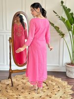 Naixa Women's Viscose Cotton Embroidered Straight Kurta with Pant and Dupatta Sets (Available in Plus Size) (NX-591) - Image 3