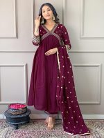Naixa Women's Vichitra Silk Embroidered A-Line Kurta with Pant and Dupatta Sets (NK-442) - Image 7