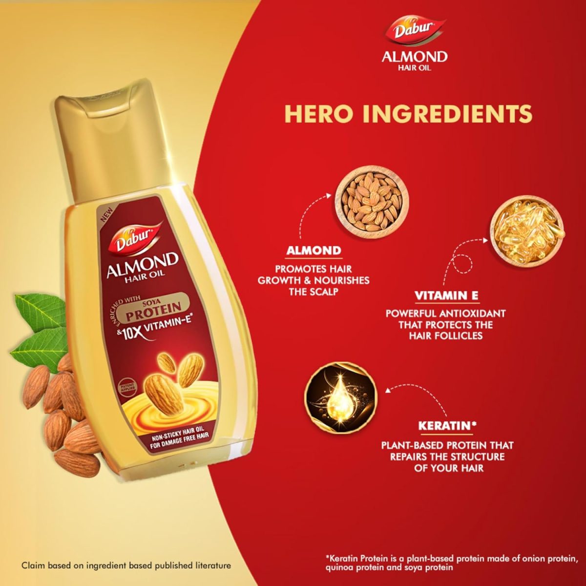 Dabur Almond Hair Oil - 500ml | Provides Damage Protection | Non Sticky Formula | For Soft & Shiny Hair | With Almonds, Keratin Protein, Soya Protein & 10X Vitamin E - Image 5