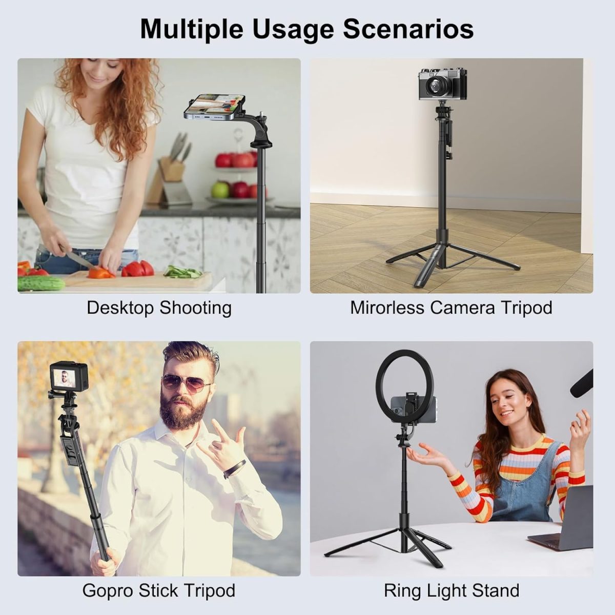 Mobilife Long Selfie Stick with Tripod Stand Aluminum 61 inch Multifunctional Bluetooth Tripod for Mobile Phone Vlogging Live Stream 1/4" Screw for Mirrorless/Action Camera Ring Light Gopro, Black - Image 8