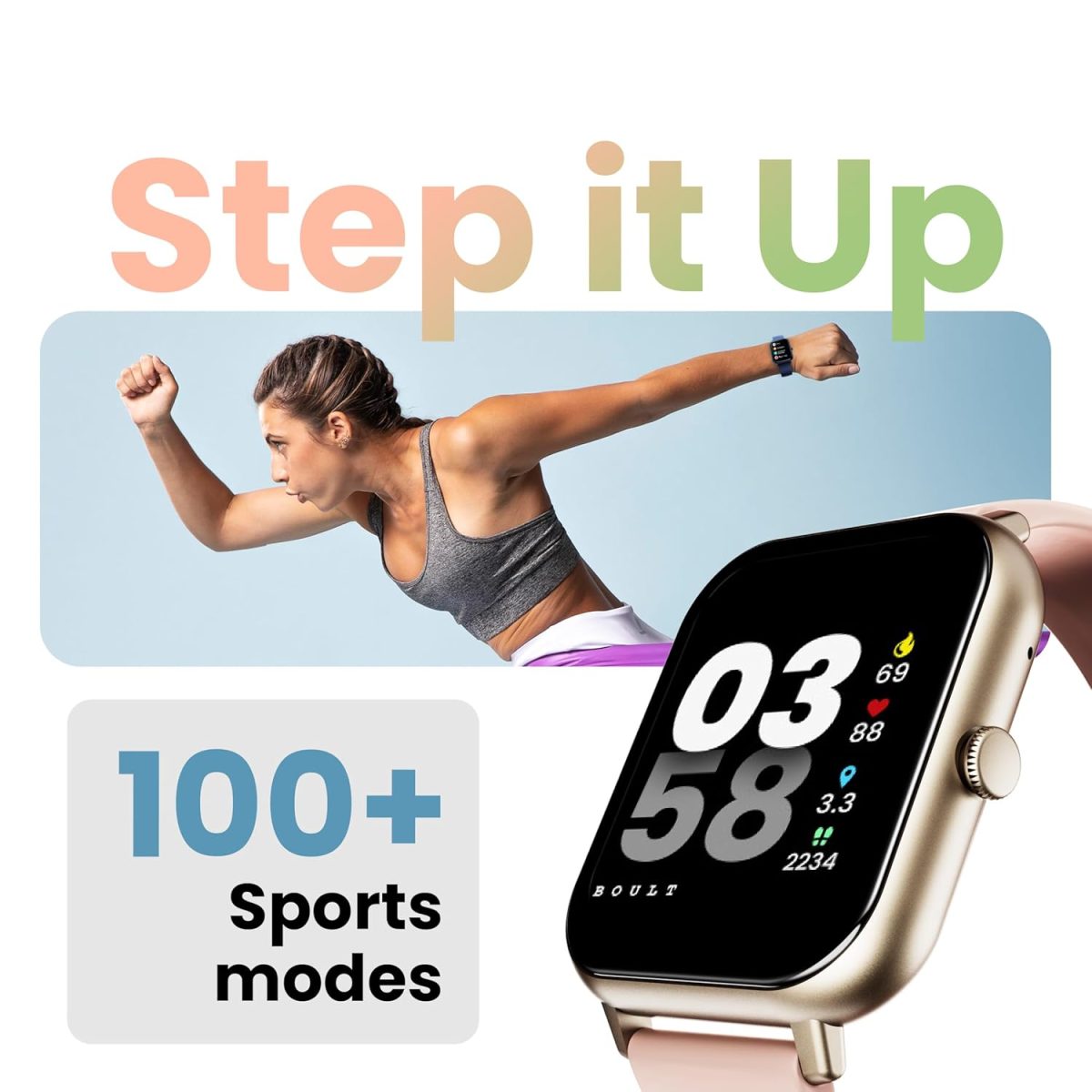 Boult Drift+ Smart Watch 1.85''HD Screen, Bluetooth Calling, IP68, 500 Nits Brightness,150+ Watchfaces, AI Voice Assistant, SpO2 Monitoring, 100+ Sports Mode Smartwatch (Peach Fuzz) - Image 6