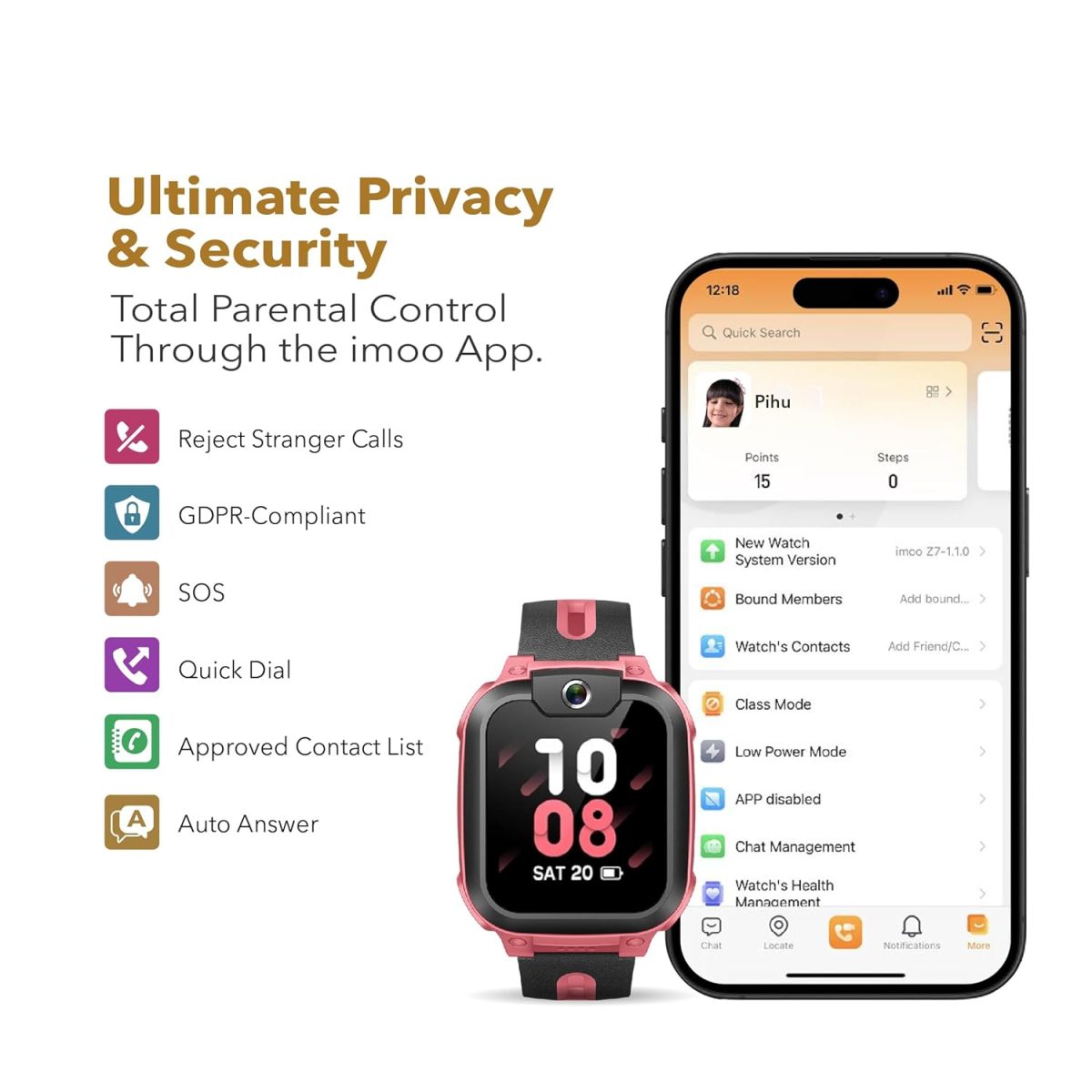 IMOO Kids Phone Watch Z1 – Kids Smart Watch with GPS Tracker, 4G Video & Voice Calls, Advanced Parental Controls, Durable Quality with IPX8 Water Resistance, SOS, for Kids (Grapefruit Red) - Image 5