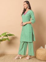 FIORRA Women's Sea Green Cotton Straight Kurta Set - Image 3
