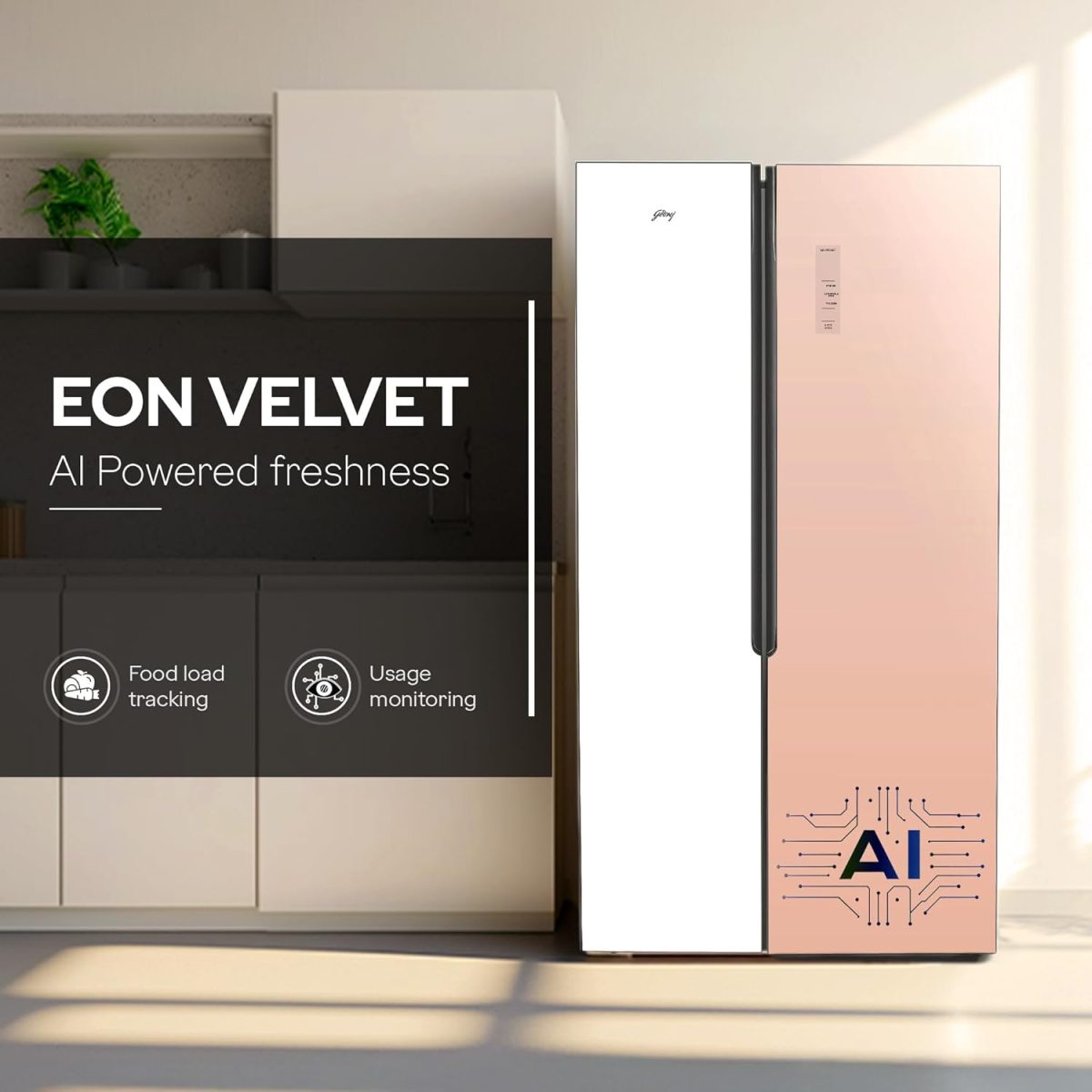 Godrej 600 L 3 Star, 1+2 Years Additional Warranty, Smart convertible Zones with Digital Touch Panel, Frost Free Inverter Side By Side Refrigerator(2025 Model, RS EONVELVET 646C RIT OP RS, Opera Rose) - Image 2