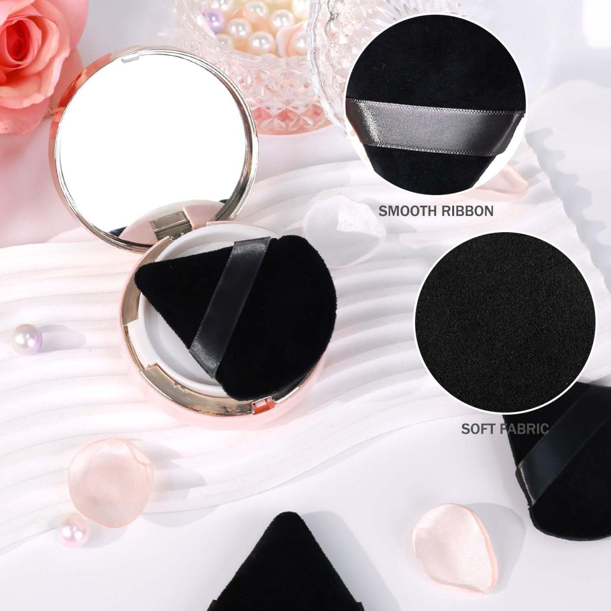 INOVERA (LABEL) 3 Pieces Powder Puff Face Makeup Sponge - Loose Foundation Blending Sponges Set - Triangle Shape Beauty Blender Tool for Wet & Dry Powders (Black) - Image 6