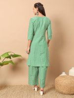 FIORRA Women's Sea Green Cotton Straight Kurta Set - Image 4