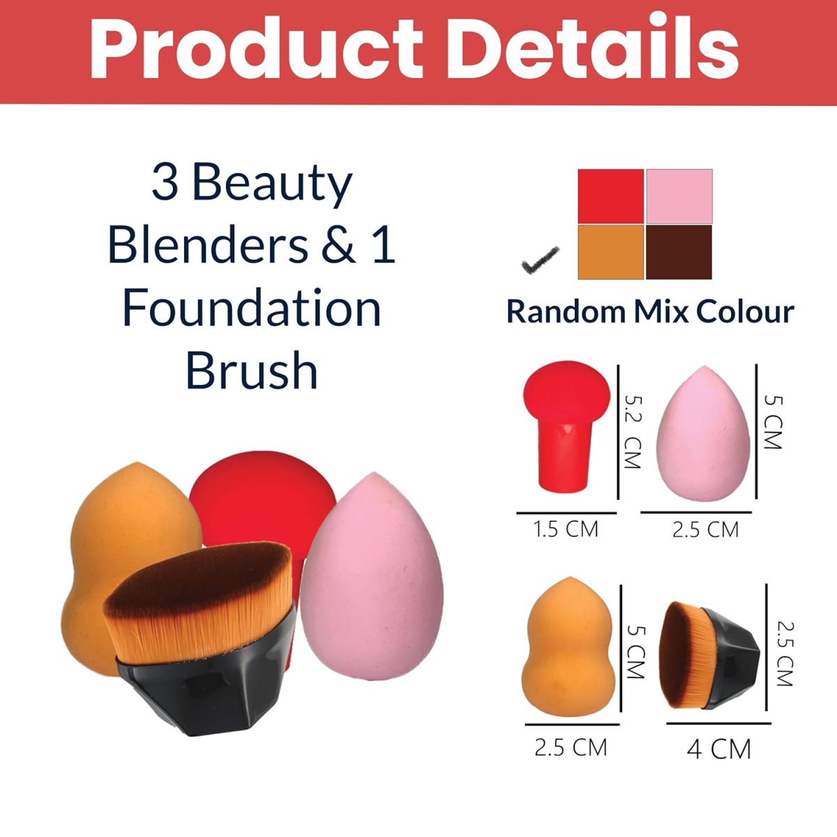 TEMPERIA (4 pcs) Beauty Blender Set & Foundation Brush with Plastic Box - Soft Powder Puff Face Makeup Sponge for Liquid Foundation, Creams, Powders, Wet and Dry Makeup (Random Colors) - Image 2