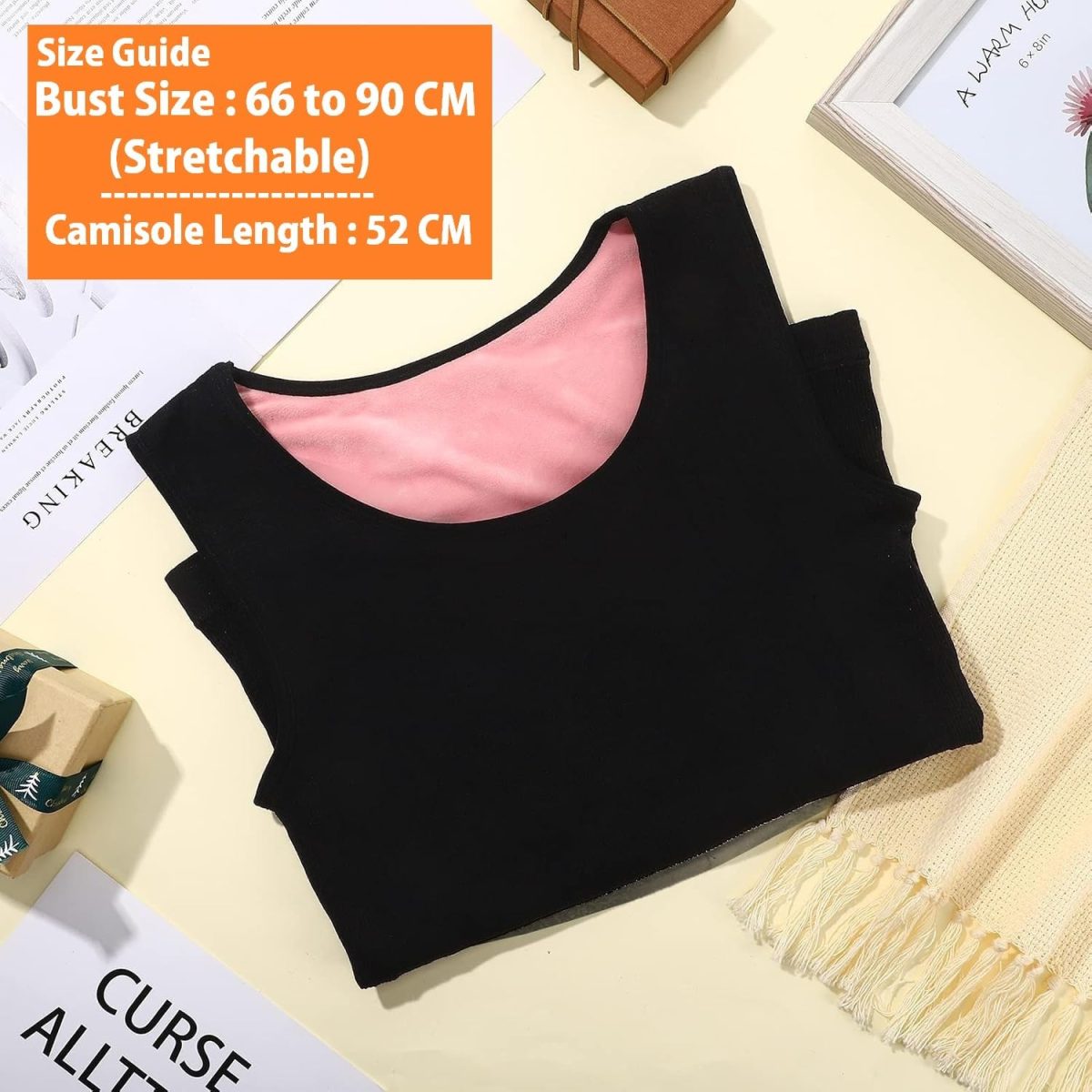 HSR Womens Thermal Fleece Lined Underwear Tops Camisole Apricot Sexy Stretchy Slim-Fit Tank Top Warm Base Velvet Touch Layer Vest (Free Size) (Bust Size : 66 to 90 CM) - Image 5