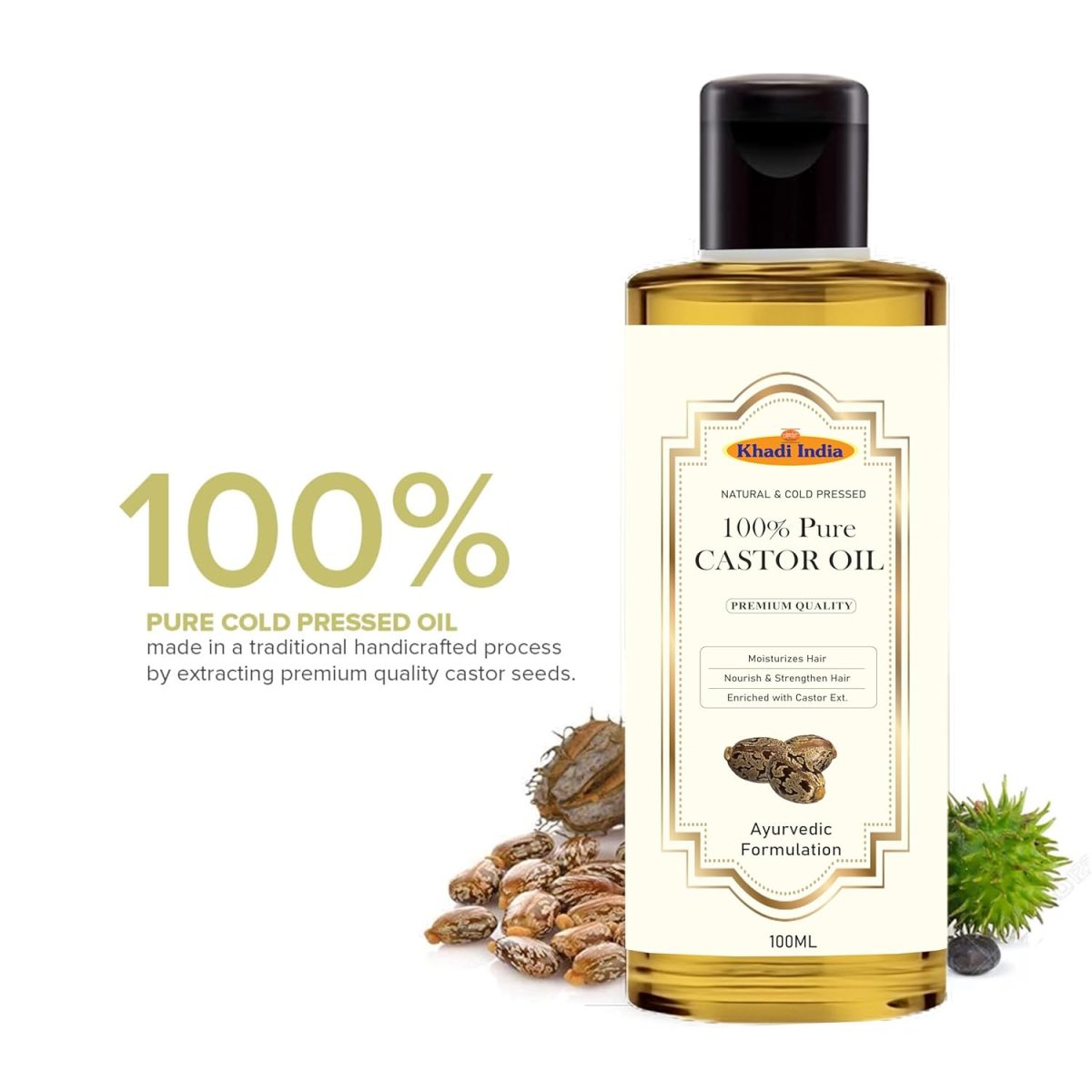 khadi Pure Castor Oil For Hair Growth - 100% Cold-Pressed, Deep Hydration for Hair, Skin & Nails, Promotes Thicker Hair, Adds Natural Shine, Versatile Beauty Oil 100ml - Image 5