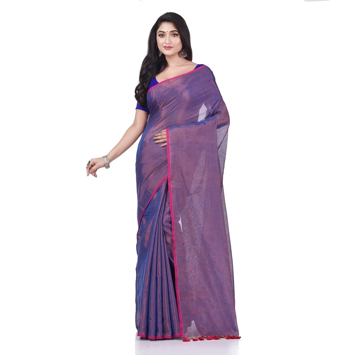 dB DESH BIDESH Women`s Bengal MayurKonthi Color Changer Tissue Pure Handloom Cotton Saree With Blouse Piece - Image 5