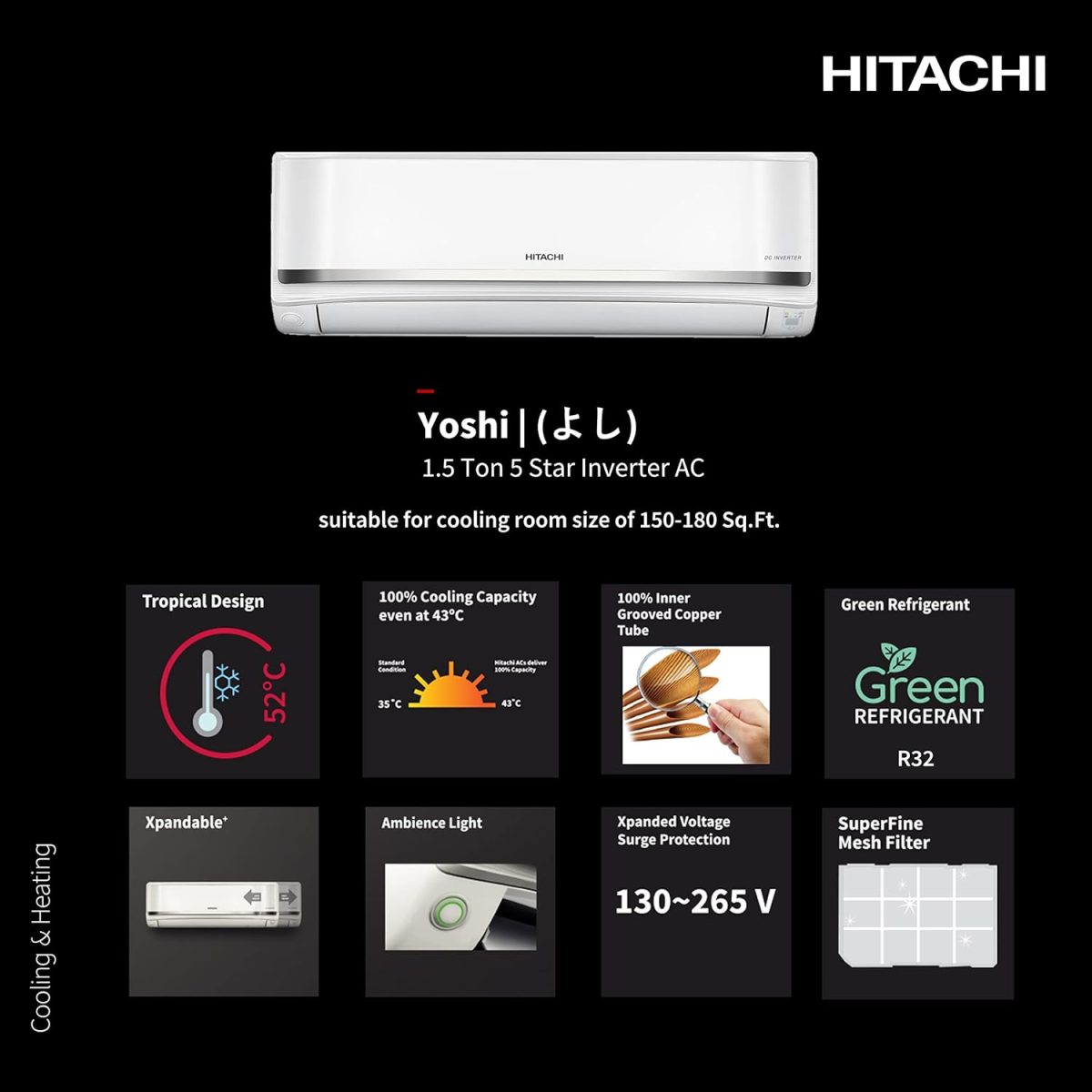 Hitachi 1.5 Ton 5 Star ice Clean Xpandable Plus Inverter Split AC (100% Copper, Dust Filter, Yoshi 5400FXL, R32-RAS.G518PCBISF, Dual Platinum) - Image 2