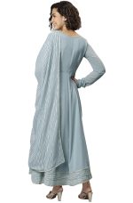 Janasya Women's Grey Poly Georgette Solid Kurta with Dupatta - Image 5