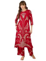 INDO ERA Women's Straight Viscose Rayon Ethnic Motifs Printed Kurta & Palazzo Set (IESTR10489)