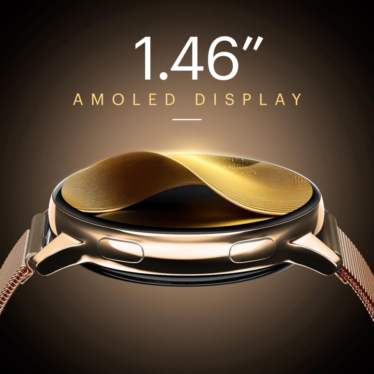 Noise Vortex Plus 1.46” AMOLED Display, AoD, BT Calling, Sleek Metal Finish with Mesh Strap, 7 Days Battery Life, All New OS with 100+ Watch Faces & Health Suite (Gold Link) - Image 4
