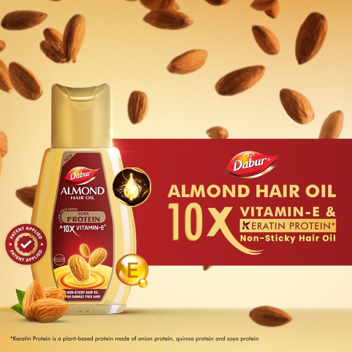 Dabur Almond Hair Oil - 500ml | Provides Damage Protection | Non Sticky Formula | For Soft & Shiny Hair | With Almonds, Keratin Protein, Soya Protein & 10X Vitamin E - Image 3