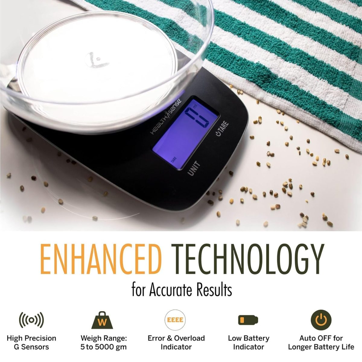 HealthSense Chef-Mate KS 33 Digital Kitchen Weighing Scale & Food Weight Machine for Health, Fitness, Home Baking & Cooking with Free Bowl, 1 Year Warranty & Batteries Included - Image 4