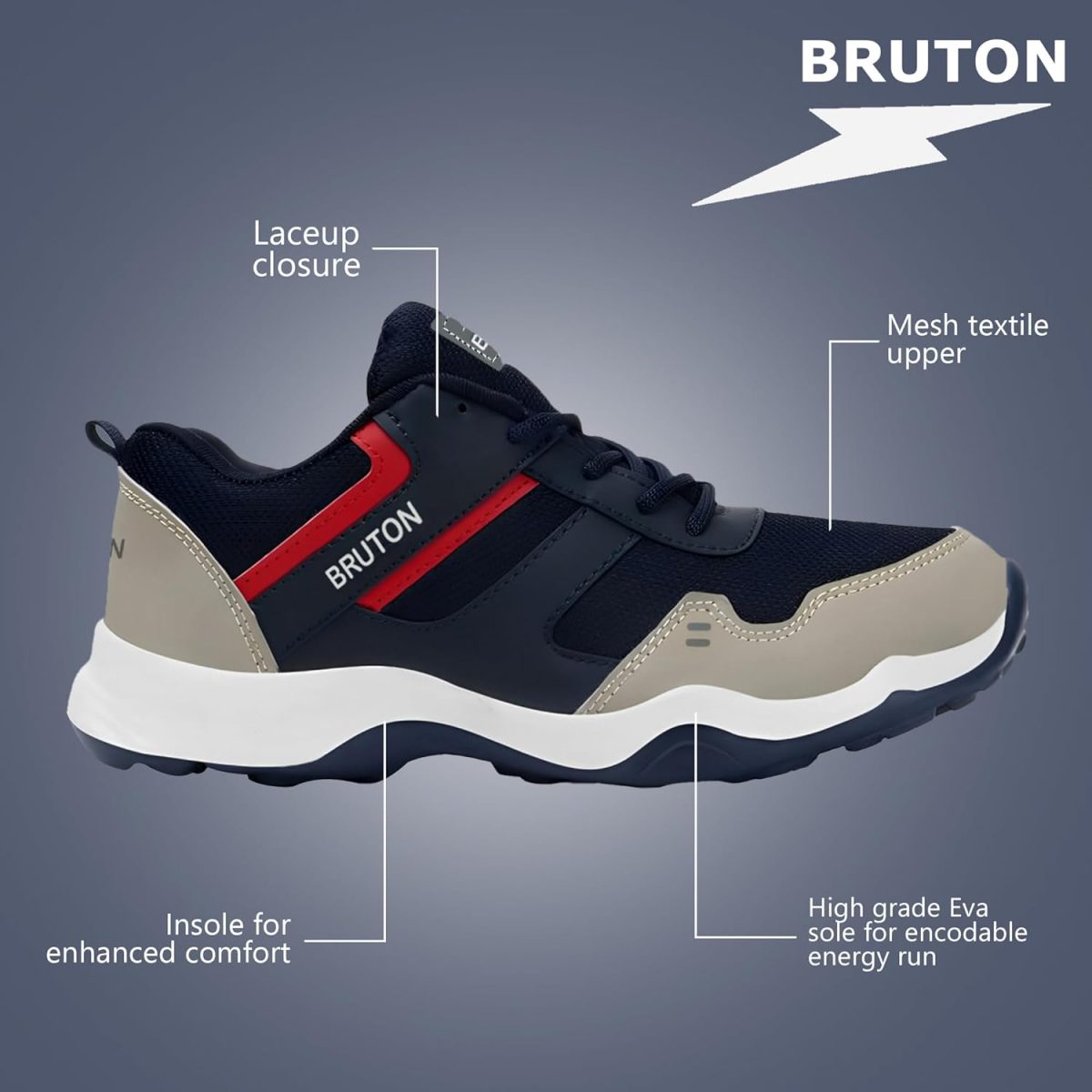 BRUTON EVA Lite Sport Shoes Running Shoes for Men- Blue - Image 3