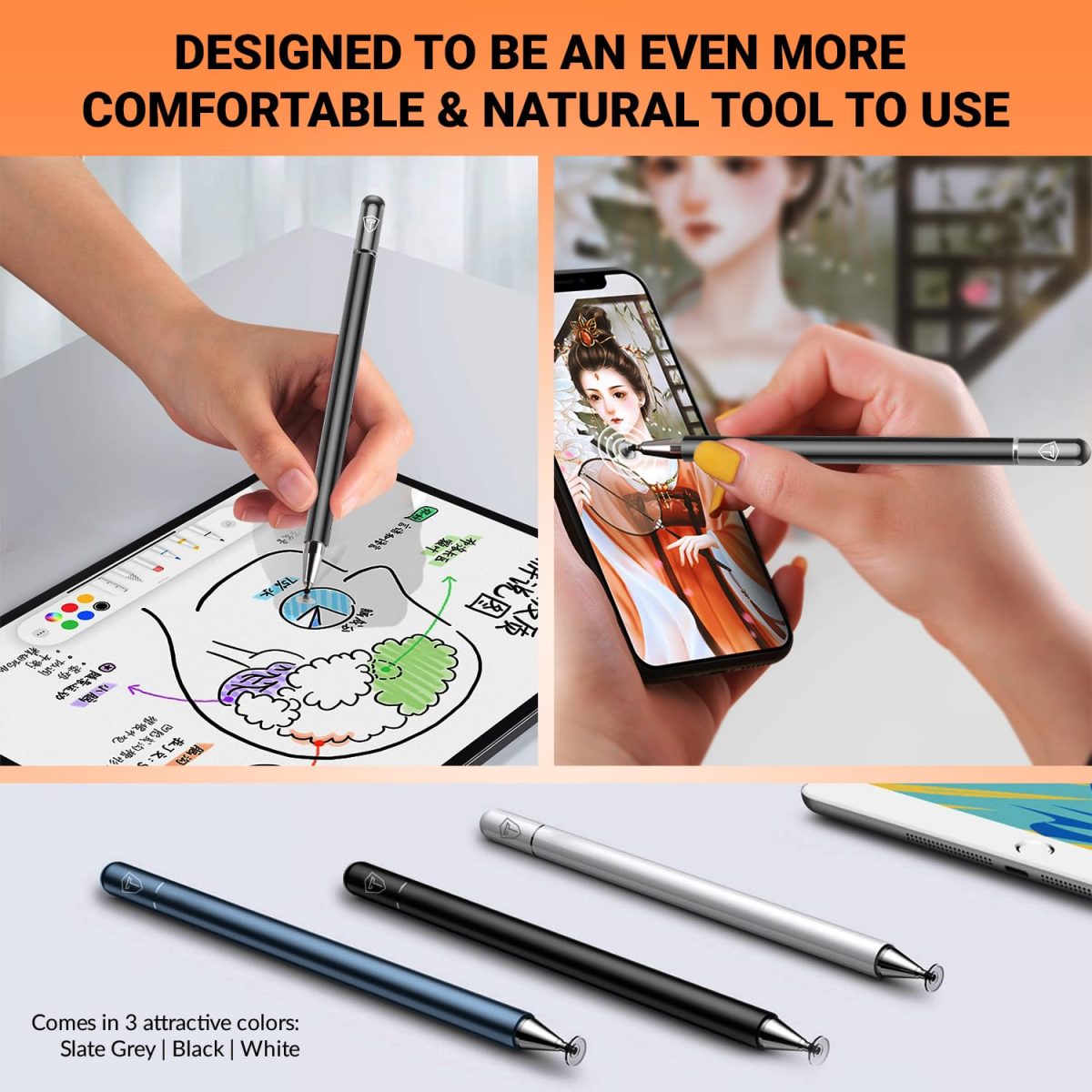 Tukzer Universal Stylus Pen for Smartphone/Tablet/iPad/Pro/Air/iPhone/iOS/Android/All Touch Screens Devices| Fine Point Disc Tip, Lightweight Aluminum Body Magnetic Cap Drawing Writing (Black) - Image 9