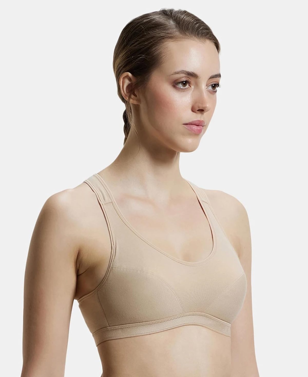 Jockey Women Super Combed Cotton Elastane 1378 Active Bra | Wirefree | Padded | Full Coverage | Racer Back | Fabric - Image 2