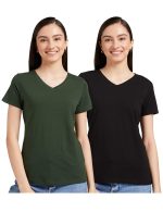Amazon Brand - Symbol Women's Cotton V-Neck T-Shirt (Pack of 2)