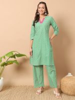 FIORRA Women's Sea Green Cotton Straight Kurta Set - Image 5
