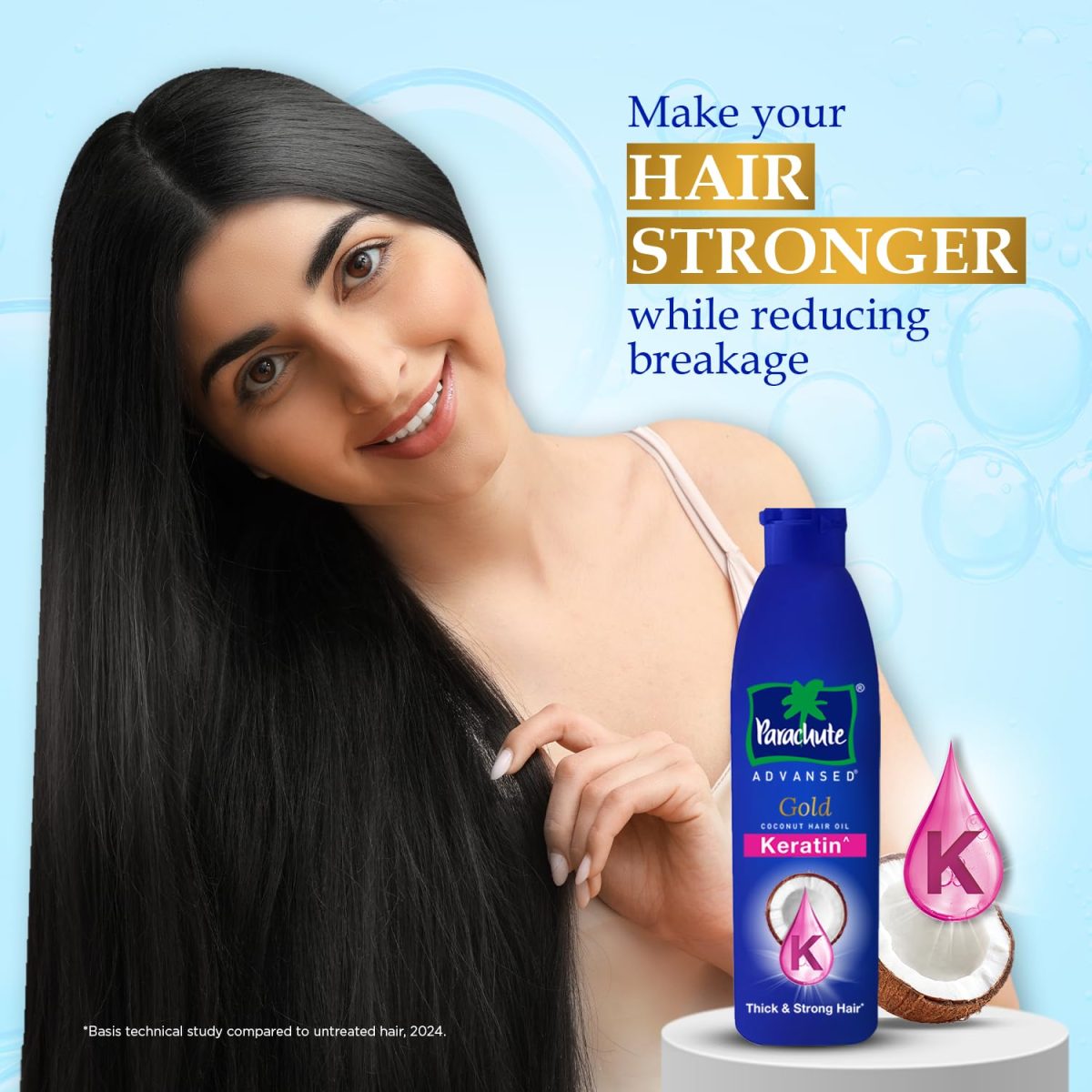 Parachute Advansed Gold Keratin Coconut Hair Oil | Thick & Smooth Hair| No Paraben or Silicone | 300ml - Image 4