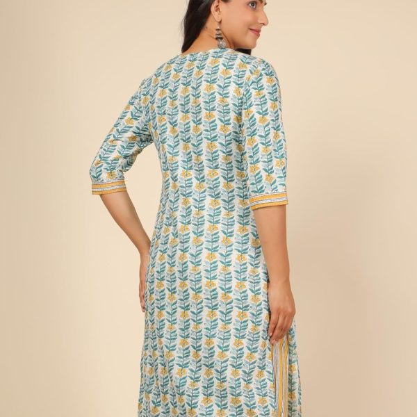 Aramya White Straight Kurta for Women | Soft Cotton Ladies' Floral Print Kurta | Festival Wear [A7557-teal-59] 9XL Size