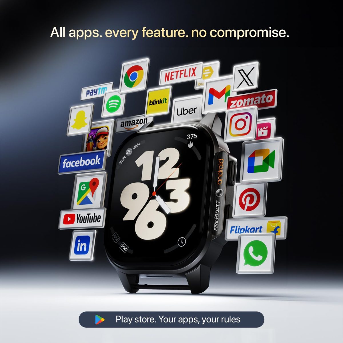 Fire-Boltt Snapp Smart Watch, Selfie Camera, 4G Nano-SIM Slot, 54.1mm AMOLED Display, Play Store- Unlimited apps, 1000mAh Battery, 2GB/4GB RAM + 16GB/64GB ROM (Archaic Black) - Image 5
