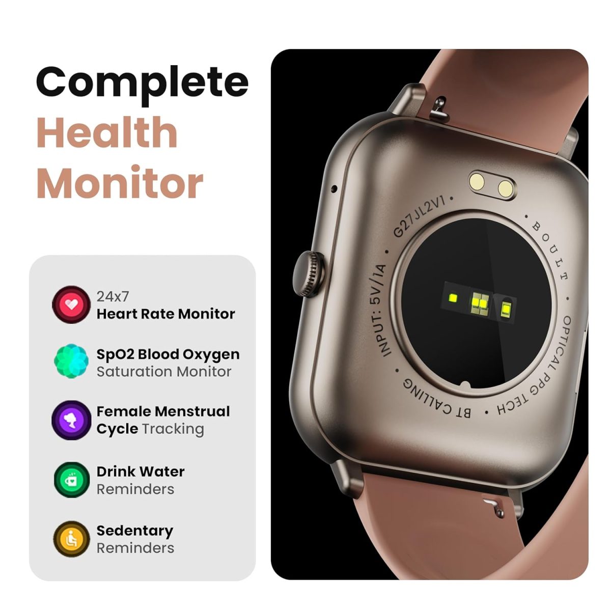 Boult Drift+ Smart Watch 1.85''HD Screen, Bluetooth Calling, IP68, 500 Nits Brightness,150+ Watchfaces, AI Voice Assistant, SpO2 Monitoring, 100+ Sports Mode Smartwatch (Peach Fuzz) - Image 11