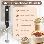 CPENSUS Coffee frother Electric with 3 Whisker & Stand 3-Speed Adjustable 1100mAh Battery Milk Blender Beater Handheld Foam Maker Mixer Gift 11000 RPM Lattes Cappuccino (4 in 1 Black) - Image 5