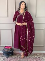Naixa Women's Vichitra Silk Embroidered A-Line Kurta with Pant and Dupatta Sets (NK-442) - Image 6